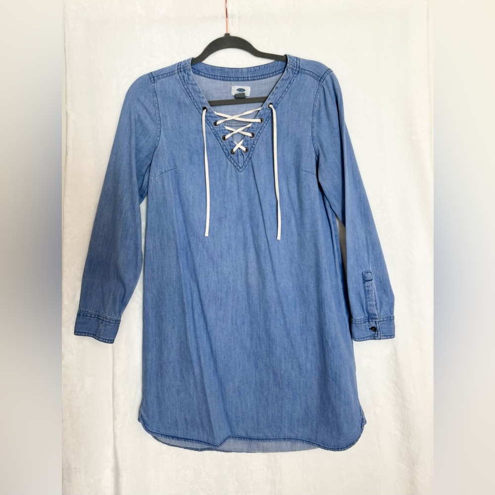 Blue Lace-Up Denim Dress